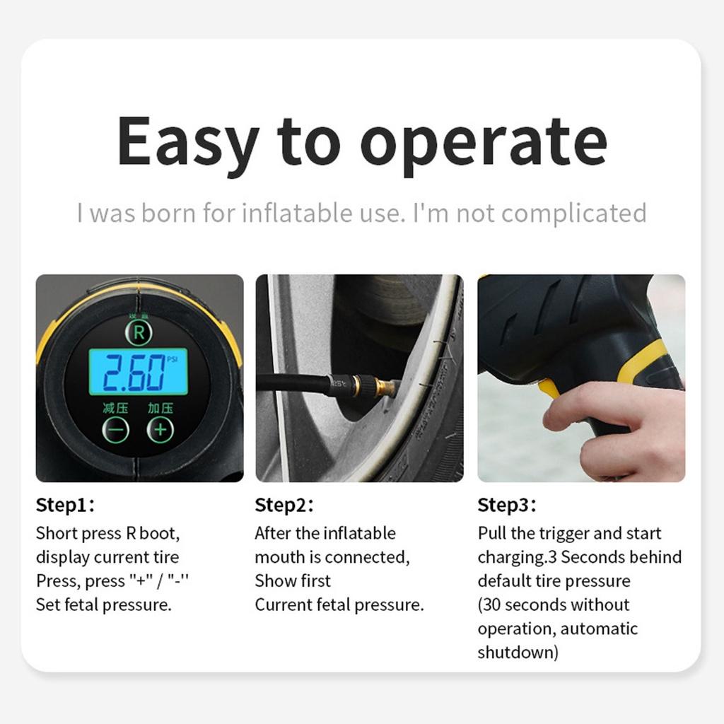 120W Handheld Cordless Car Tyre Air Compressor Pump USB Wireless Car Tire Inflator Pump + Digital Display for Motorcycle Bicycle