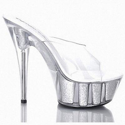 Sandali con plateau da donna, scarpe da 15 cm, pantofole trasparenti Joker, punta casual, tacchi alti, sandali con glitter a bocca di pesce YKC