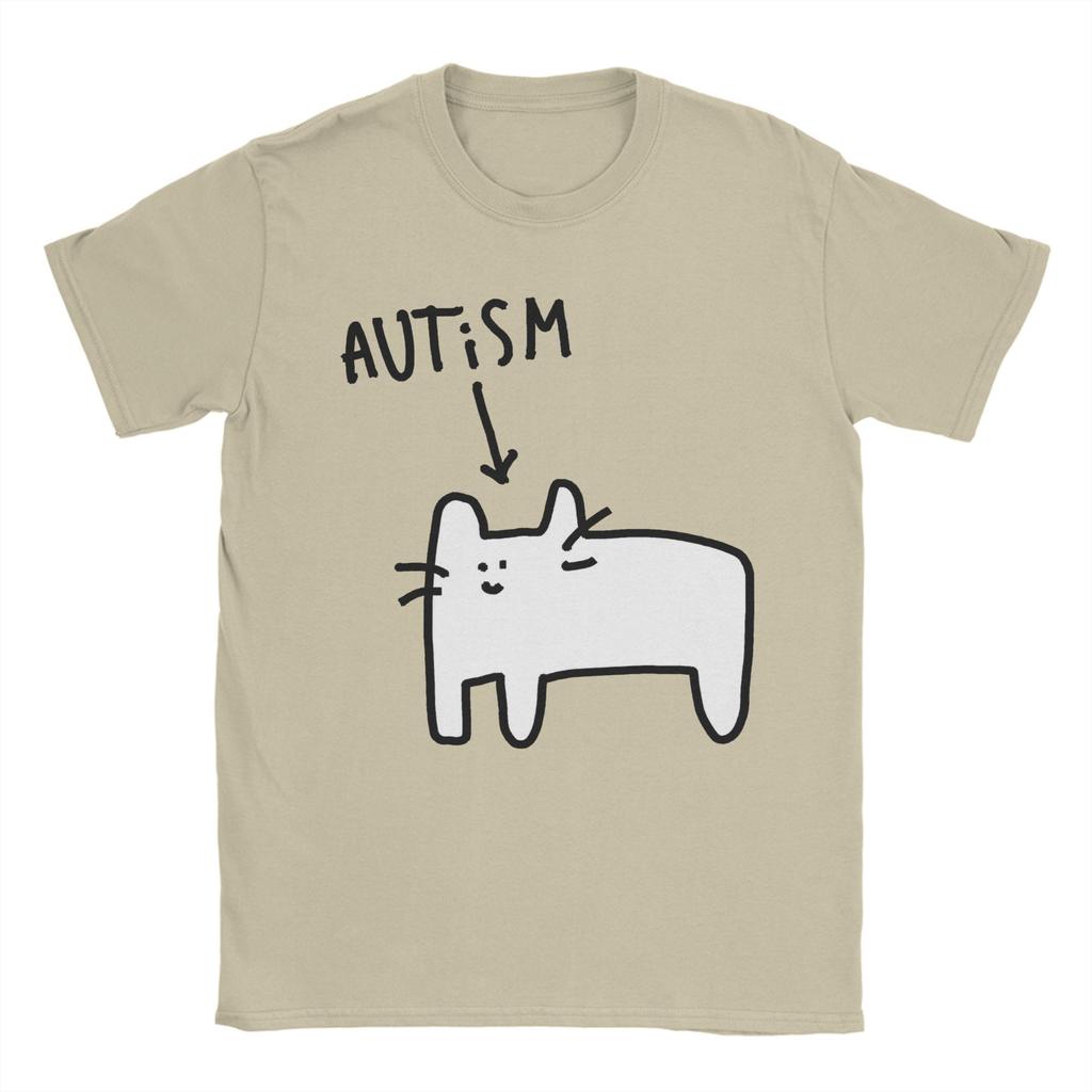 Men Women Autistic Cat Funny Animal T Shirt Pure Cotton Graphic Tee Shirts  Clothing Outfits
