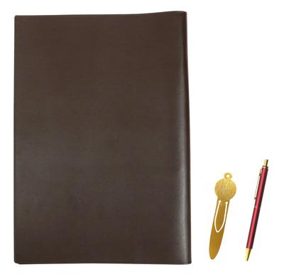 Brown Recycled Cowhide A4 Book and Notebook Cover with Metal NQ25 Standard Size Metal Straight Knock and Double Anodized Ring Ballpoint Pen Red