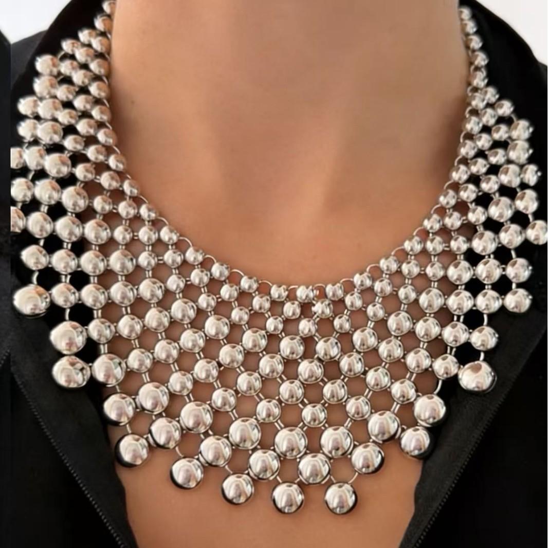 

Exaggerated Multi-layer Metal Bead Necklace Gold Heavy Industry Exaggerated Geometric Bead String Item