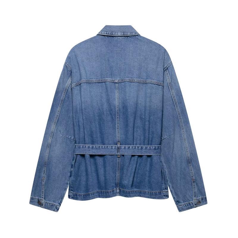Women's European & American Style Belted Denim Jacket - Autumn 2026 Collection