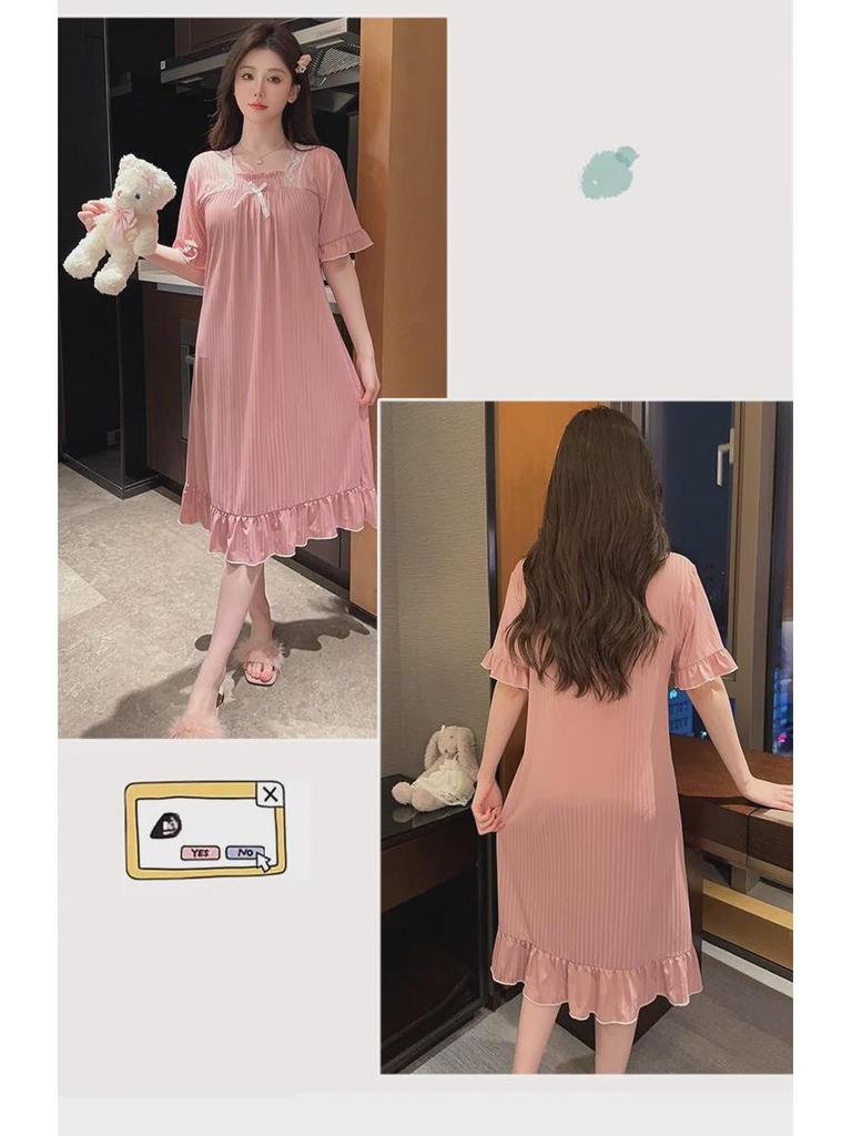 Chic Summer Nightdress for Women with Chest Pads – Loose, Medium-Long Fit, Plus Size