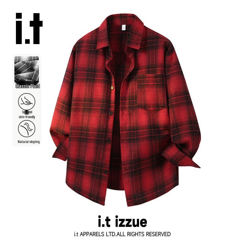 izzue Unisex Retro Plaid Long-Sleeve Shirt Jacket 3XL