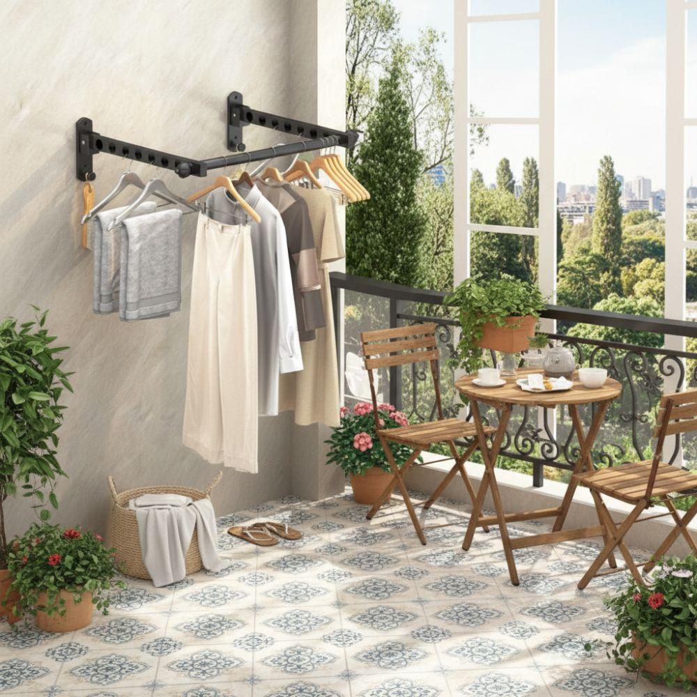 Non-Punching Drying Rack Stainless Steel Clothes Drying Hanger Folding Drying Racks  Bathroom