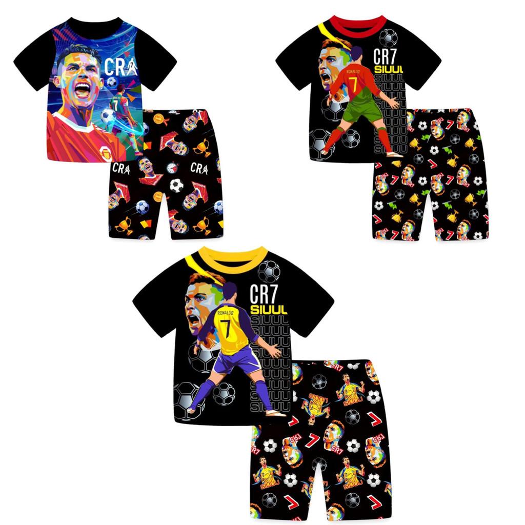 Nba Soccer Star Cr7 Print Kids Summer Cotton Tshirt And Shorts Set With Soft Fabric For Boys And Girls