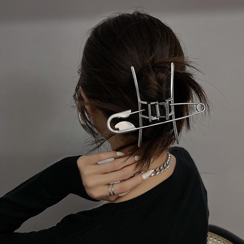 Silver Metal Geometric Shark Hair Clip for Thick Hair