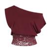 Women's Off Shoulder Lace Patchwork Short Sleeve Blouses Slim Fit Elegant Tee