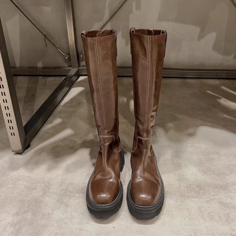 Anti-slip Single Shoes, Round Toe, Thick-soled, Chunky Heel, Medium-long Boots for Women