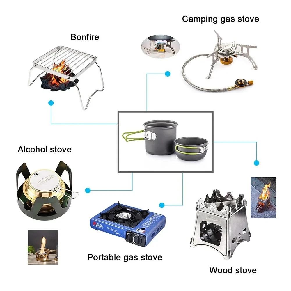 Portable Camping Cookware Set Outdoor Pot Mini Gas Stove Sets Nature Hike Picnic Cooking Set With Foldable Spoon Fork Knife