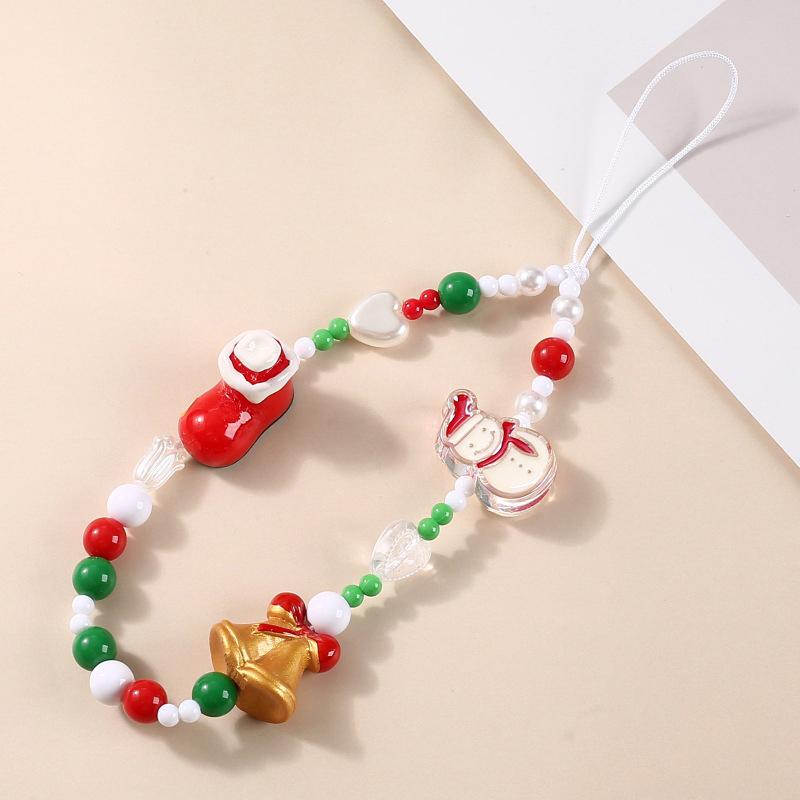 Christmas Mobile Phone Chain Universal Anti-Lost Phone Chain Cartoon Santa Claus Christmas Trees Beaded Phone Lanyard Gifts
