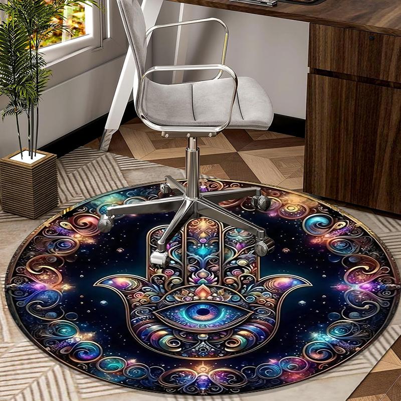 Alfombra redonda con diseño de mano de Fátima dorada, Cojín para silla, Alfombra redonda para entrada, Alfombras redondas suaves para sala de estar, dormitorio, decoración de alfombra circular, regalos