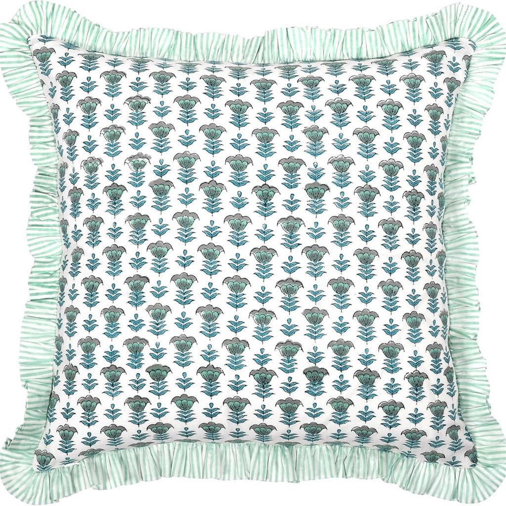 2 Piece Romantic Floral Print Pillow Covers With Ruffled Trim Soft Polyester Square Cushion Case for Living Room Bedroom