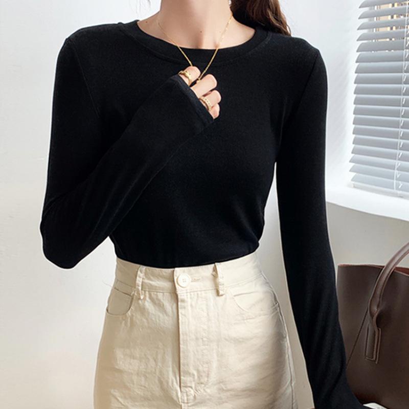 Quality bottoming shirt long-sleeved spring and autumn early autumn inner wear with white crew neck T-shirt women's versatile top