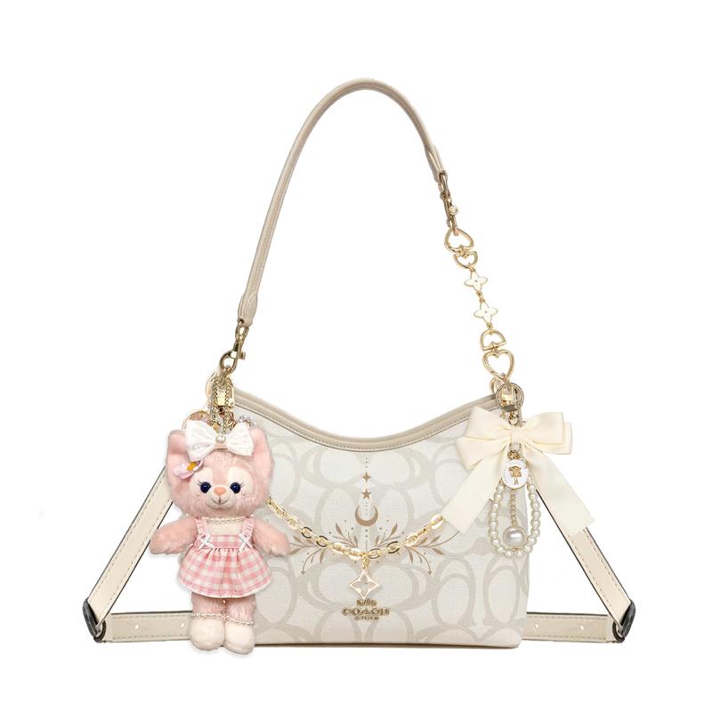 

COACH shoulder bag [Customized bag] Laurel Signature 31 brand print gold accessories doll bow pearl chain coated canvas Romantic old dream basic style золотий