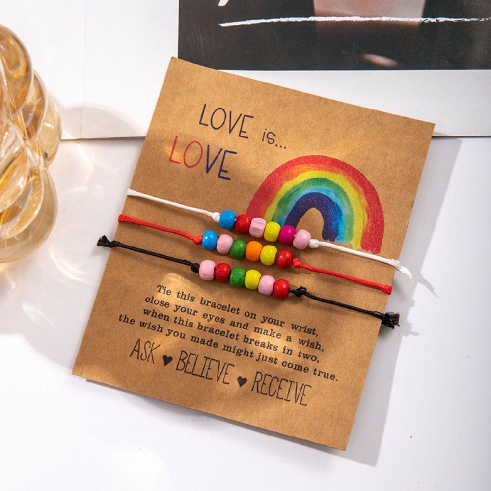 3Pcs/set Colorful Couple Bracelet Love Heart Friendship Braided Rope Rainbow Beaded Bracelet  Gifts
