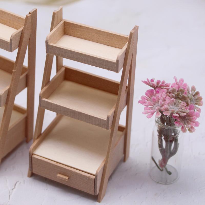 1Pcs Dollhouse Miniature Plant Wooden Shelf Flower Stand Simulation Furniture Fairy Garden Tool Storage Rack Decoration Accessor