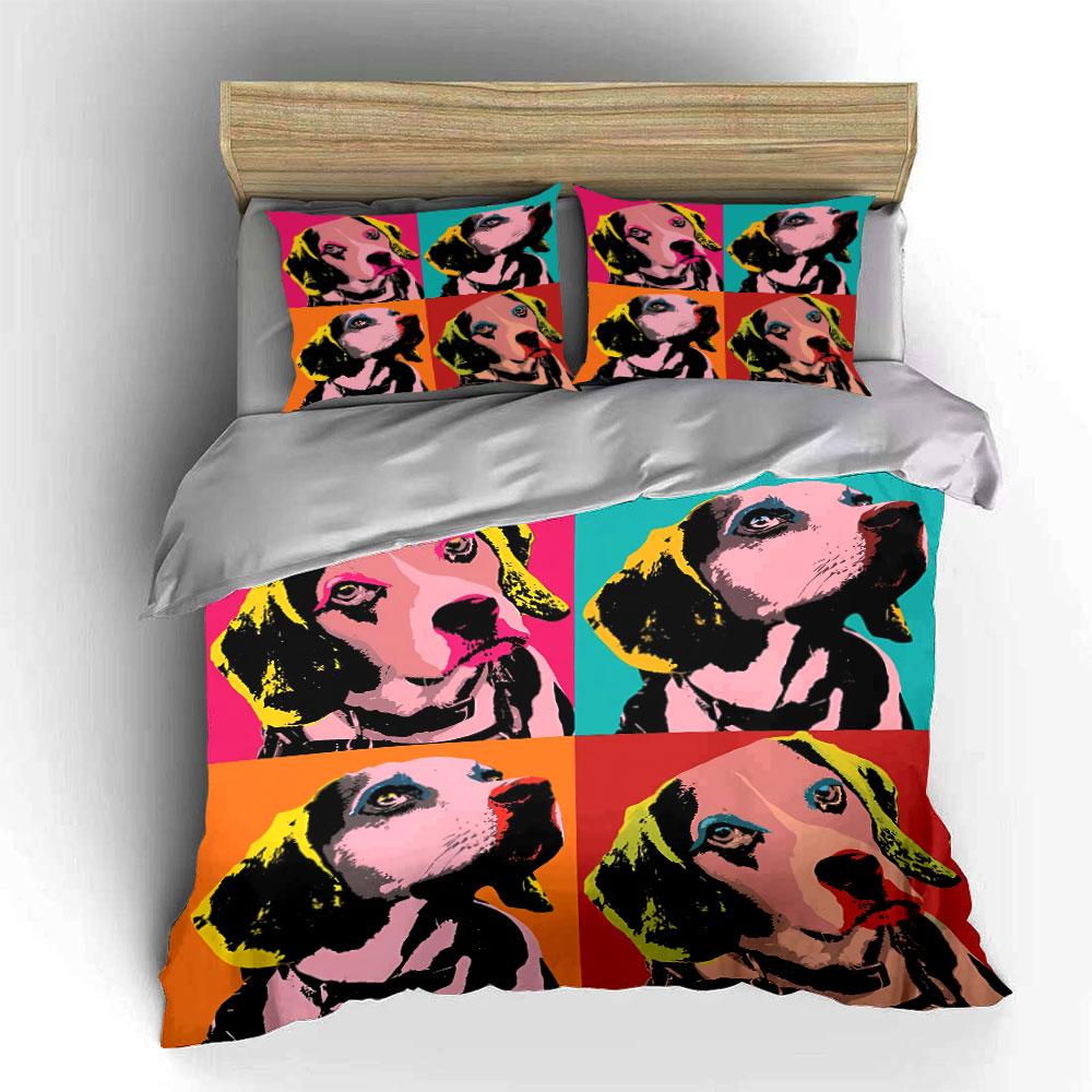 Colorful Pop Art Dog Portrait Bedding Duvet Cover Set Duvet Cover Pillowcases (1*Duvet Cover 2*Pillowcases, Without Duvet Insert)