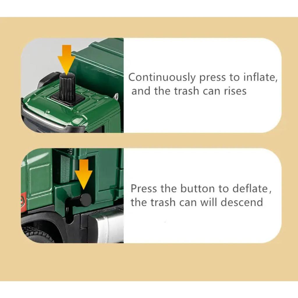 New 1/50 Pneumatic Control Garbage Truck Car Model Diecast Metal City Garbage Sorting Sanitation Vehicle Car Model Kid Toy Gift