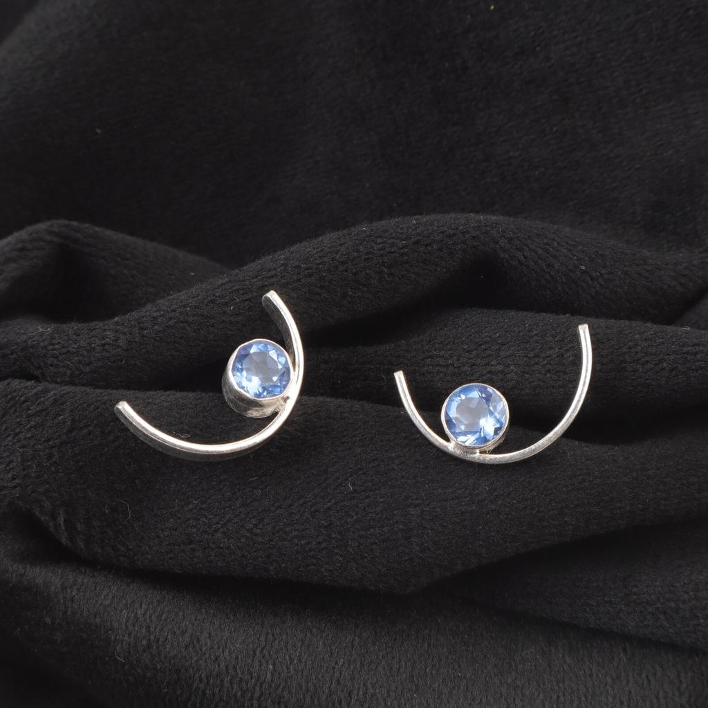 Round Third Eye Chakra Tanzanite Stone 925 Silver Ethnic Stud Post Boho Earrings EE-145-3