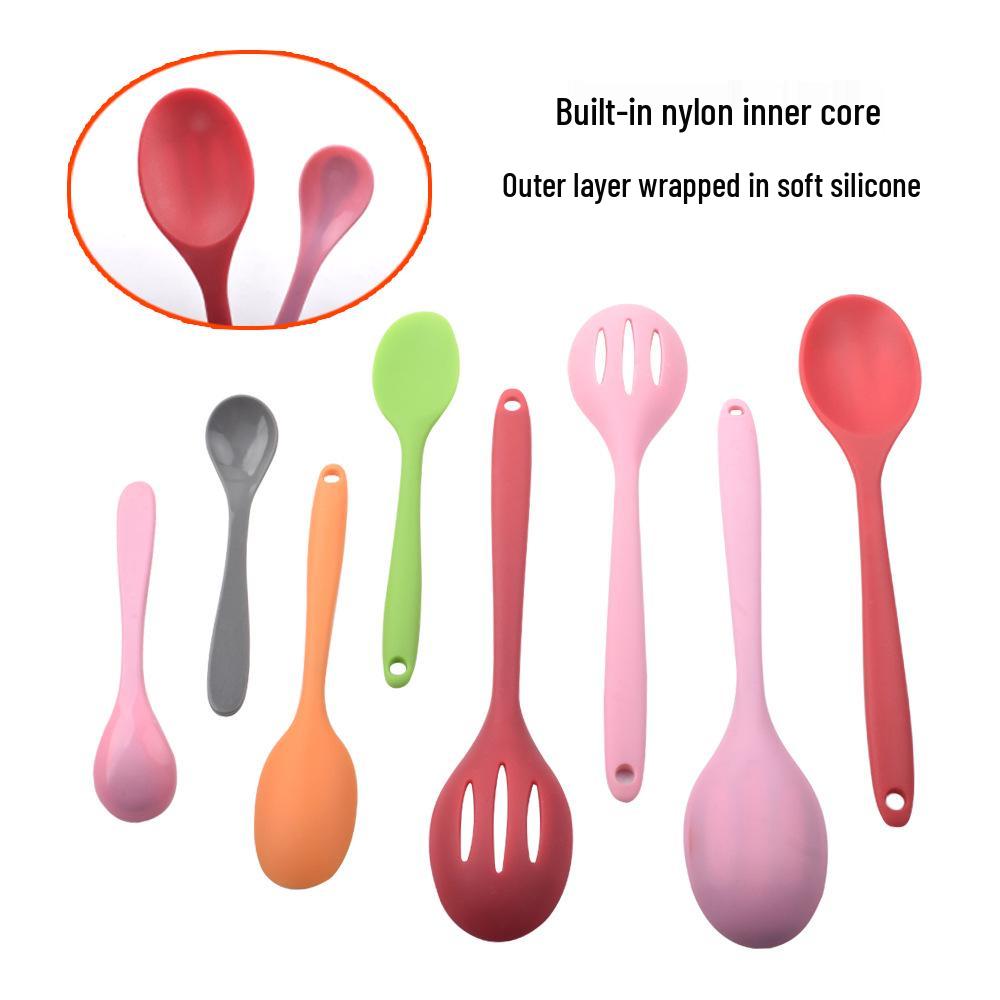Silicone Non-stick Soup Ladle with Integrated Handle and Scraper - Kitchen Cooking Utensil