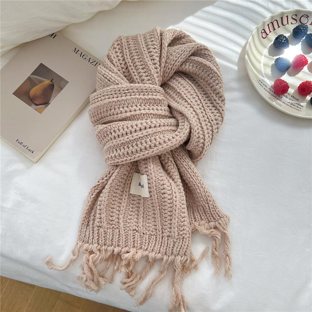 Fashion Thick Wool Knitted Scarves Plain Solid Tassel Shawls And Wraps Pashmina Stole Perfect For Autumn & Winter Style 166*30Cm