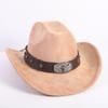 New western cowboy hat men's and women's wide-brimmed top hat bull head rivet belt buckle sun hat