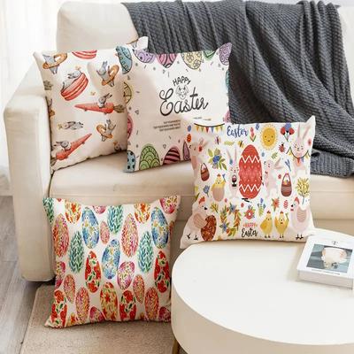 Happy Easter Egg Chicken Rabbit Printed Soft Square Pillowslip  Blend Cushion Cover Pillowcase Living Room Home Decor