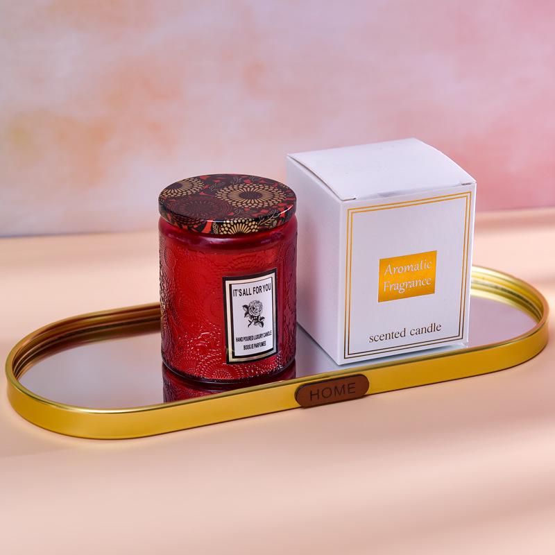 Embossed Glass Cup Aromatherapy Candle Gift Set - Smokeless & Creative Festival Souvenir