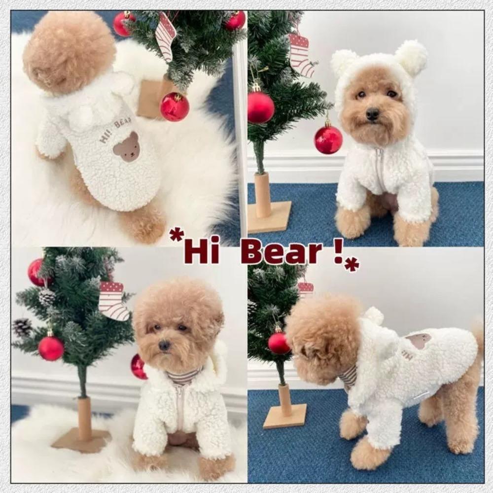 Cartoon Bear Pattern Plush Dog Hoodie Zipper Pet Clothes New Cats Coat Jackets for Large Small Pet