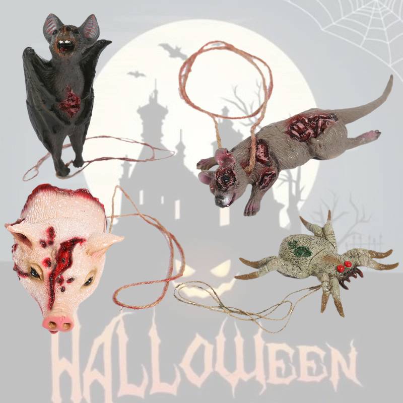 Spider Pig Mouse Head Bat Props Necklace Keychain Halloween Decor Pendant