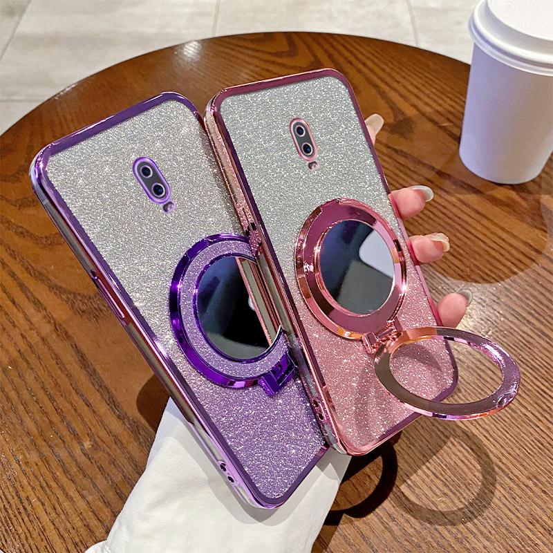 Lyxigt glitterfodral med spegel för OPPO F5 F7 F9 F11 F17 F19 Pro Find X6 Pro K1 K5 K11 K11X R17 Bling Stötsäkert Mjukt Silikonöverdrag