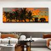 Silhouettes of Wild Animal Elephants Canvas Painting Landscape Sunrise Posters And Prints Wall Art Pictures Home Decor No Frame