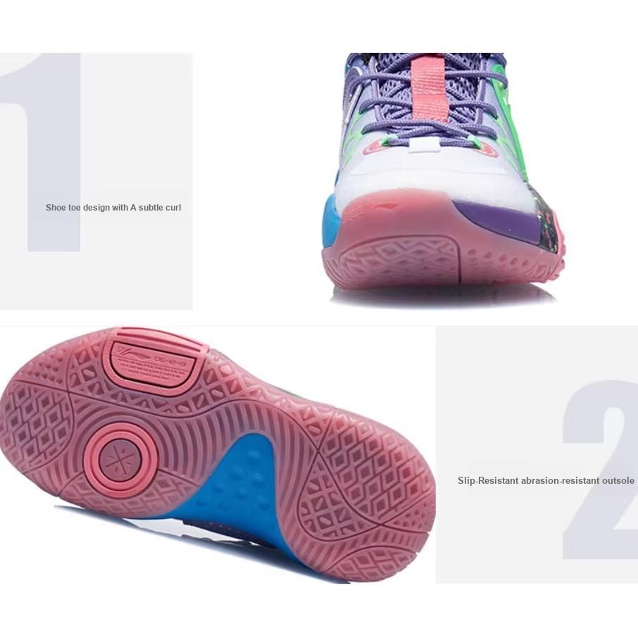 Li Ning All City 9 V1.5 Youth Basketball Shoes Kids Basketball Shoes Purple Green YKBR044-5