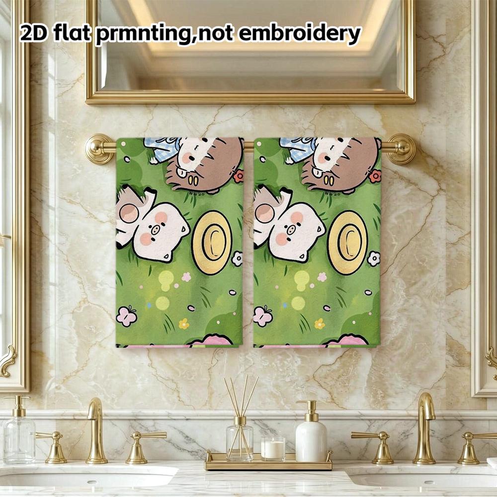 Cherry Blossom Picnic Cute Girl And Pig Quick Dry Towel, Soft Bathroom Towel