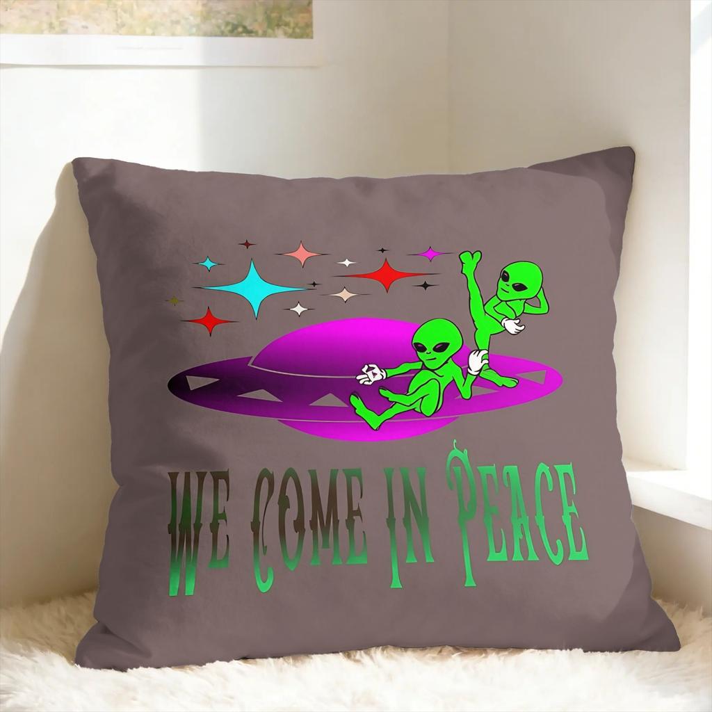 UFO We Come To Party Funny Alien Pillow Cover  Comfy Cushion Cover Novelty Pillow Case For Office Car Home Decor