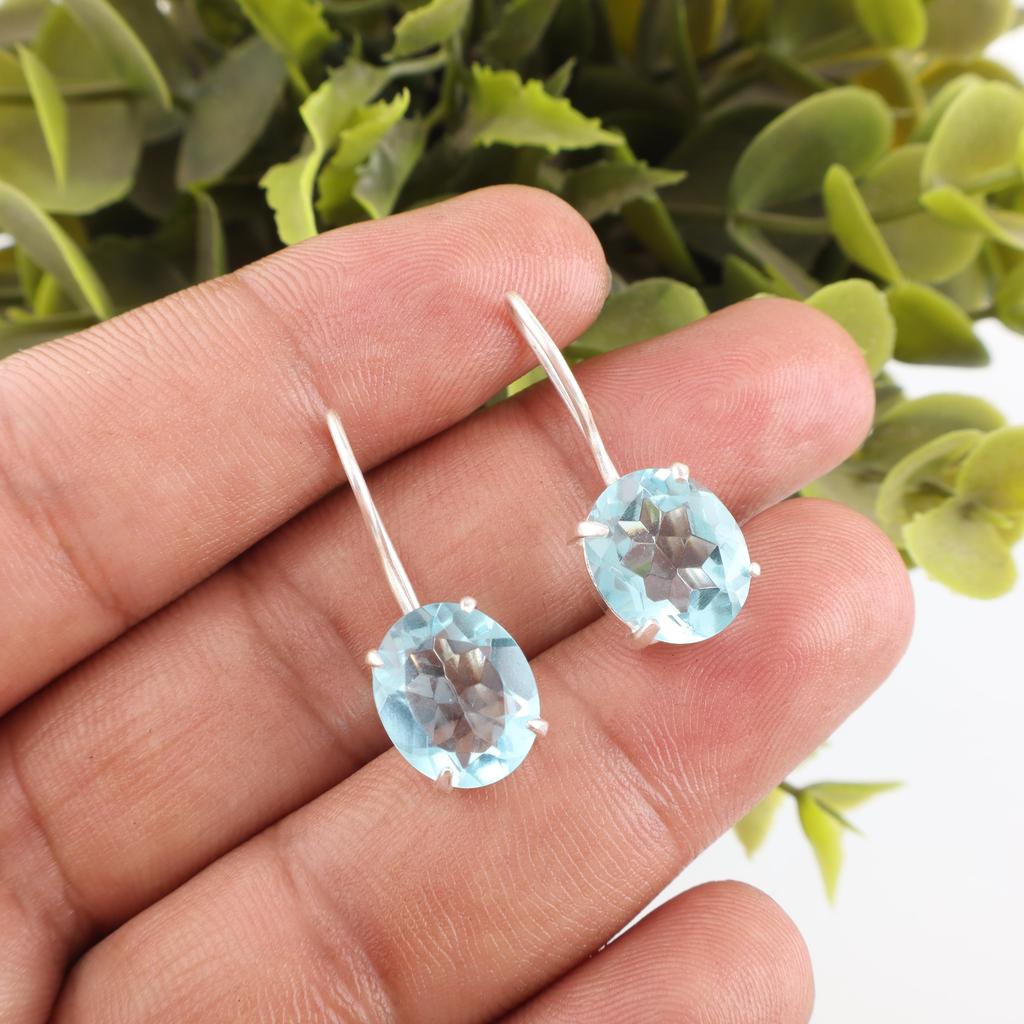 Sky Blue Topaz Gemstone Earring, Handmade Gorgeous Jewelry, 925 Solid Sterling Silver Jewelry, Bohemian Earring For Wedding Gift