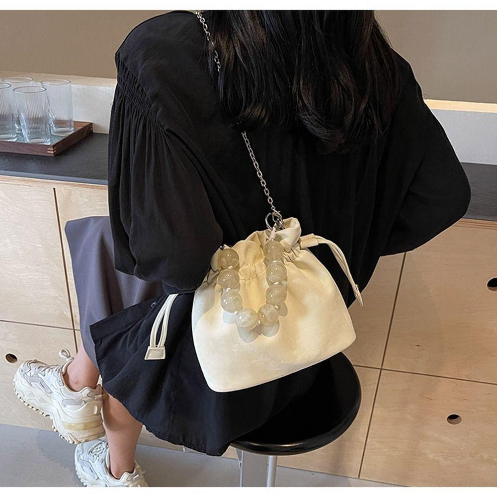 Bead Drawstring Bag Hanfu Handbag Pu Bucket Bag Fashion New Chinese Style Bag  Ladies/Girls