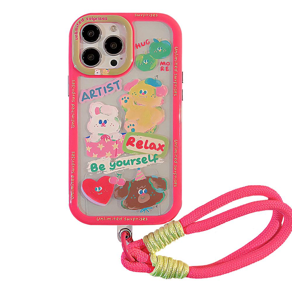 Applicable To 16 Mobile Phone Case Apple 14 ProMax Oil Painting Cute Graffiti IPhone 15 Bracelet 13 Acrylic Magnetic Suction