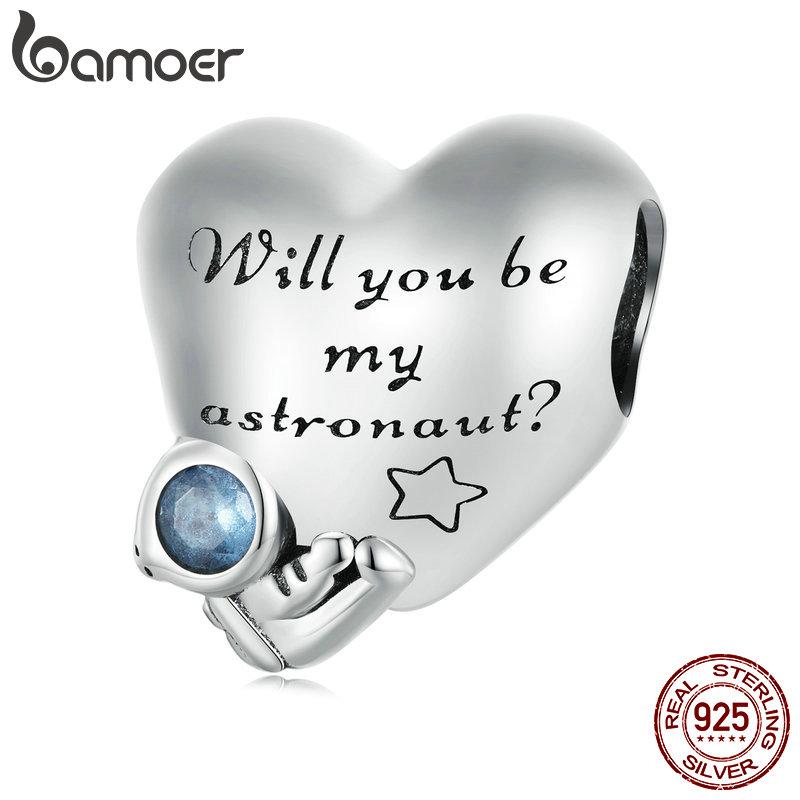 

BAMOER стерлингового серебра 925 пробы астронавт подвесная бусина защитная цепочка планетарная цепочка аксессуар для женщин браслет DIY ювелирные украшения A