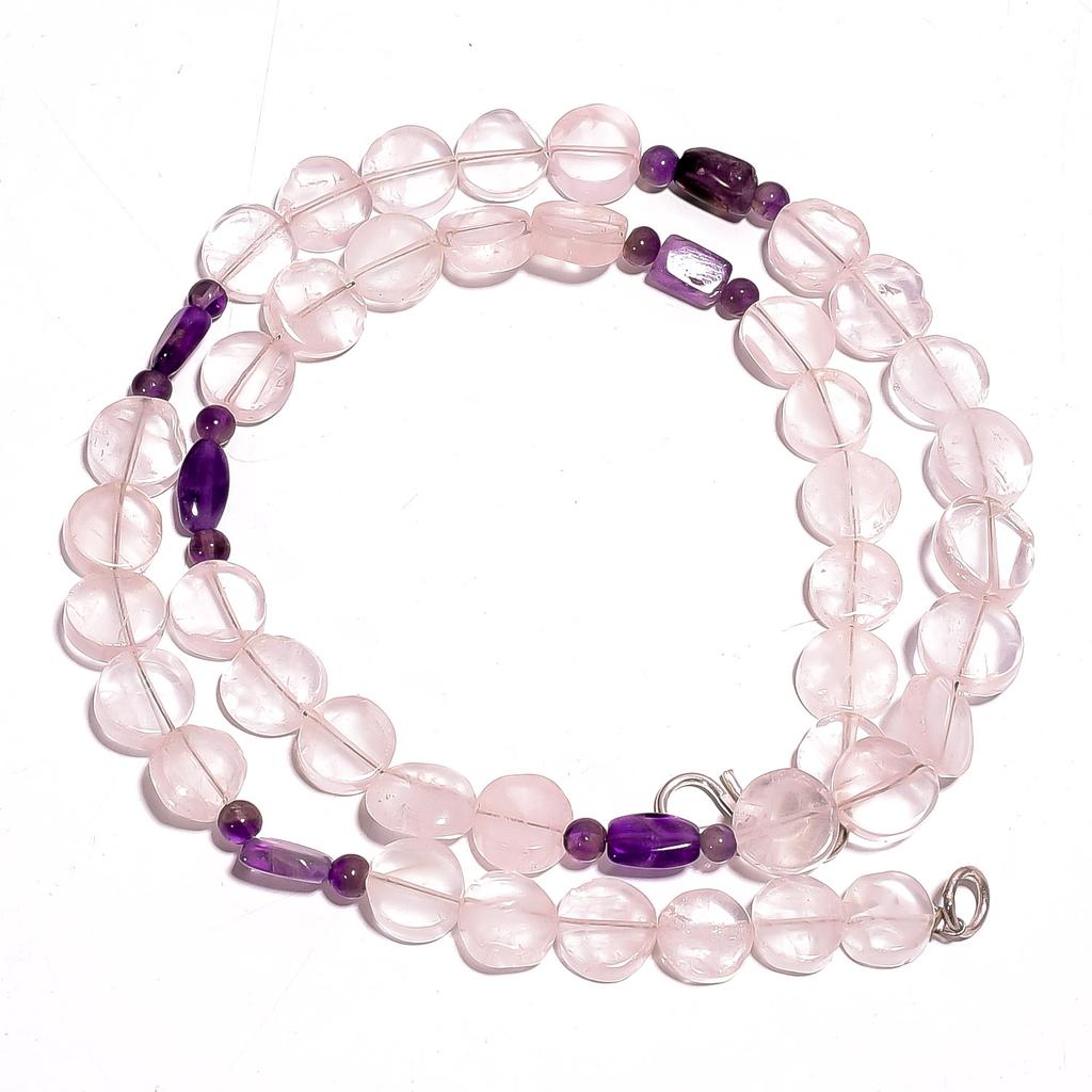 Natural Rose Quartz Amethyst Gemstone Mix Shape Smooth Beads Necklace 17" UB3076 UB-3076
