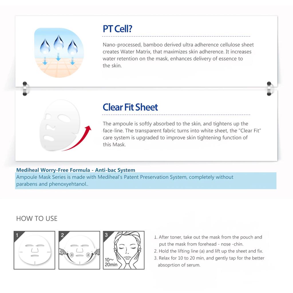 Mediheal Sada Essential Mask EX, (Teatree Care, Vita Lightbream, Collagen Impact, NMF Aquaring Ampule, Placenta Revital), 24 g. x 5/10 ks