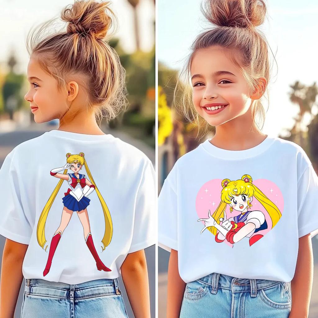 Sailor Moon Tshirt Printed Kids TShirt Boy Girl Unisex Summer Y2K Harajuku Loose Casual Short Sleeve Top for Chirldren Tees