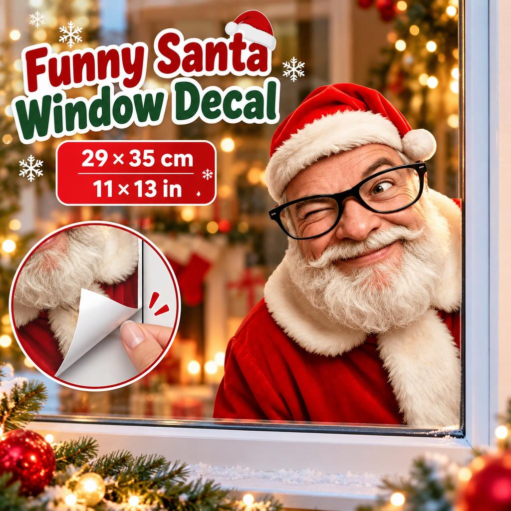 Adesivo Finestra Babbo Natale Curioso, Decorazione Adesiva per Finestre di Natale per Esposizione in Casa durante le Feste