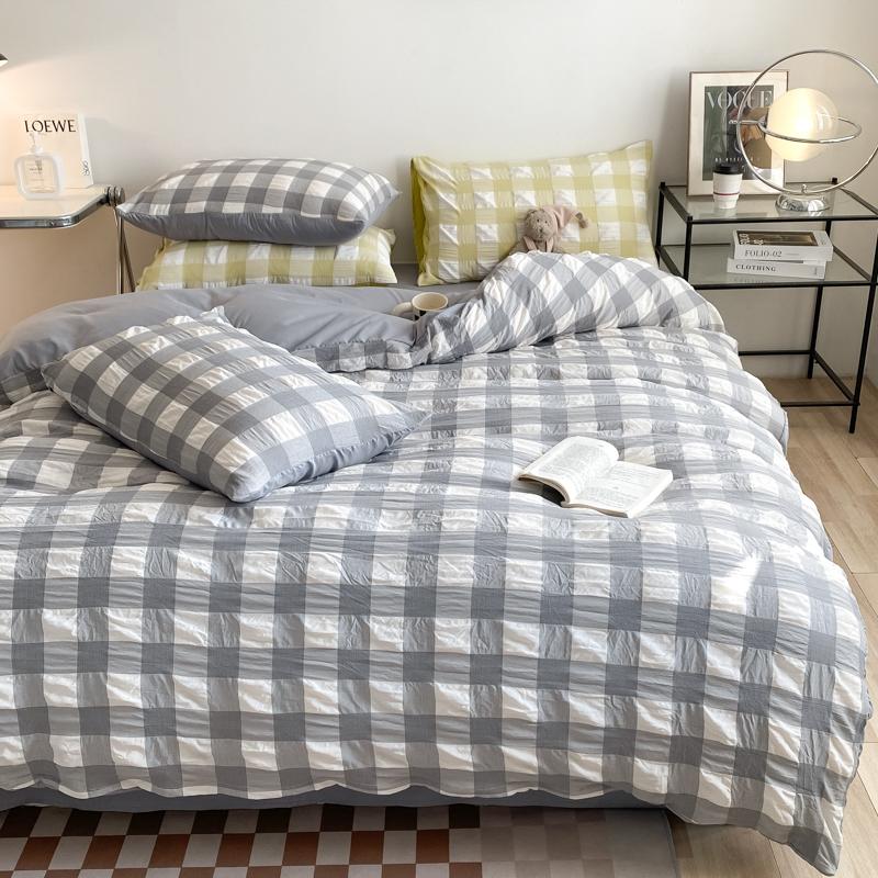 INS Károvaná Série Povlečení Prané Bavlna Povlak na přikrývku prostěradlo povlaky na polštáře Ložní prádlo Set Queen/King Postel edredones de cama
