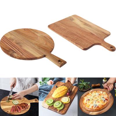 Wood Cutting Board Round/Rectangular Charcuterie Board with Handle Portable Dinner Plate Serving Tray Kitchen Chopping Board