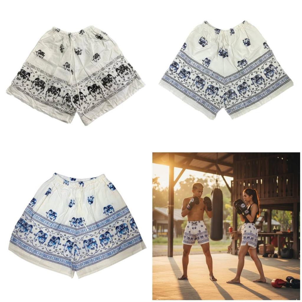 Cotton Elephant Pants Pattern Boxing Muay Thai Shorts Training Kickboxing Print Quick Dry Martial Art Boxer Unisex Men Women Fitness Sport Gym Workout