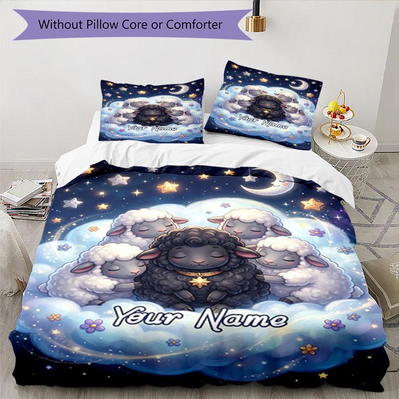 3PC Custom Name Nightly Sheep Dreams Bedding Set Duvet Cover Closure Includes 1 Duvet Cover & 2 Pillowcases for Bedroom