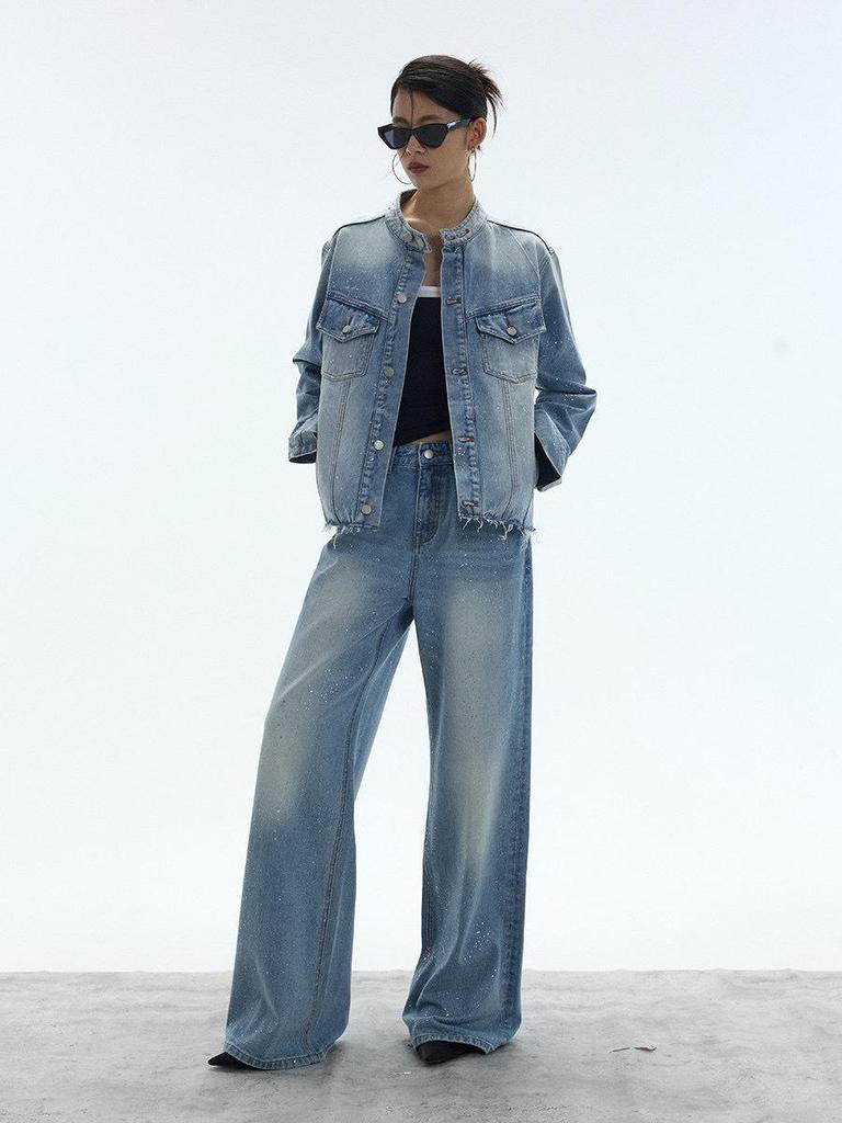 Starry Sky Shiny Wide-Leg Slimming High-Waisted Denim Pants for Women - Flaw-Concealing, Leg-Lengthening Straight Fit