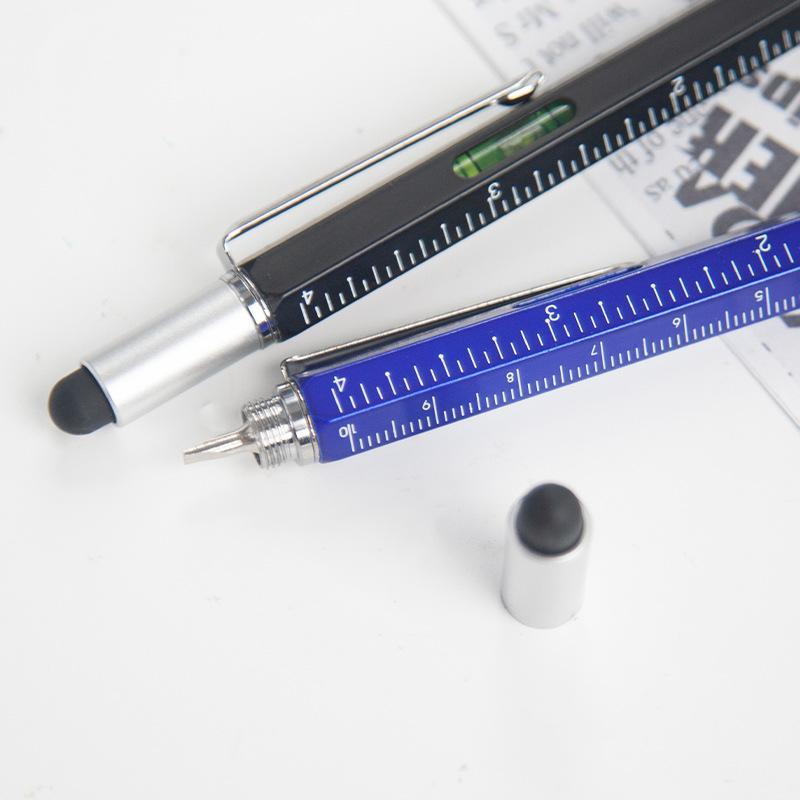 6 In 1 Multifunctional Pen Touch Screen Stylus Capacitive Pen With Screwdriver Ruler Levelgauge Refillable Ballpoint Pencil Tool